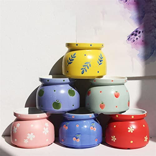 WMDSYGD 6pcs Fraise de Fleurs de Fleurs de Fleurs Design Cerisier Succulent Plante Pot de Maison décor Jardin Jardin céramique Pot Conteneurs de Plantes (Color : 6 Pieces)