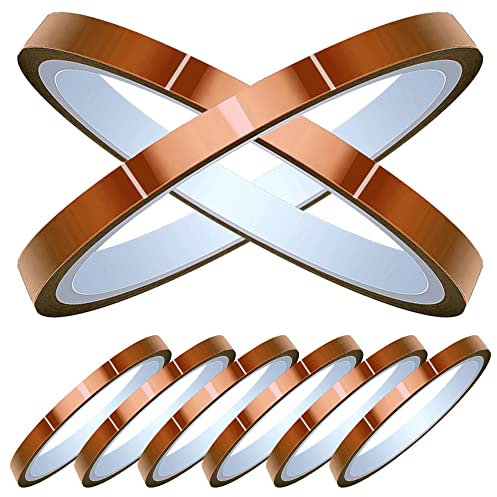 DAOKAI 8 Rollos 5mm x 28m(90ft) Cinta de Alta Temperatura Cinta de Poliimida Resistente al Calor Cinta Térmica Cinta Kapton para Enmascarar/Soldadura/Impresoras 3D/Batería