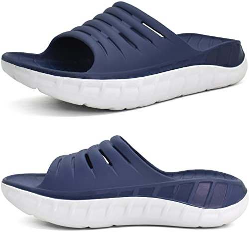KuaiLu Sandali di Recupero Uomo con Comode Ortopediche Fascite Plantare Supporto Arco Ciabatte Aperte Leggero Sportivi Ciabatta Estive Mare Spiaggia Piscina Doccia Sandalo Blu Bianco 43