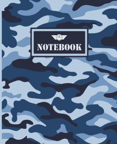 Naval Blue Camouflage Pattern Notebook: 120-page, 7.5 x 9.25 inch college ruled journal for school, college, home or office