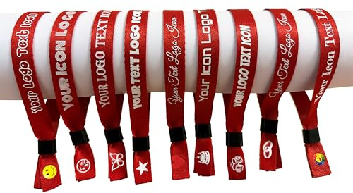 50 Rot Personalisiertes Festival Stoff Armbänder – Einlassbänder für Events, Partys & Konzerte, Stoffarmband mit individuellem Druck