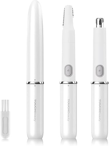 TOUCHBeauty Electric Eyebrow Trimmer, Ladies Hair Trimmer, Nose Ear Trimmer, 2 in 1 Hair Trimmer for Women and Men, Painless Trim Brow Peach Fuzz, Battery Powered RAG-1458 (White)