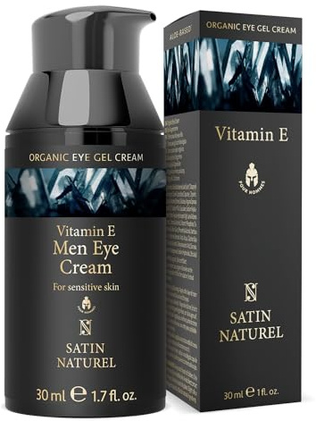 Satin Naturel Gel Crème Contour des Yeux Homme 30 ml – Vitamine E, Acide Hyaluronique & Taurine Végétale – Soin Bio à l’Aloe Vera contre Cernes, Rides & Poches