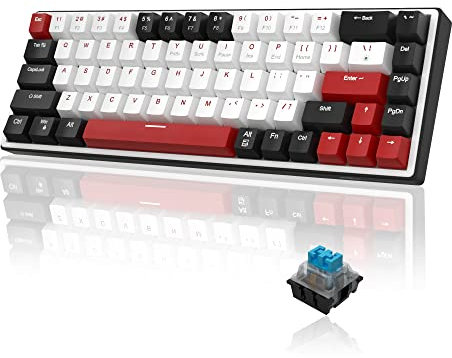 MageGee 60% Mechanical Gaming Keyboard, 68 Keys Compact Blue LED Backlit Gaming Keyboard, SKY68 Wired Ergonomic Mini Office Keyboard for Windows PC Gamer (Blue Switch, Black & White)
