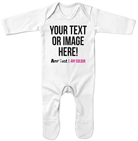 Purple Print House Personalised Baby Romper Suit Any Text Image Colour Babies One Piece Boy Girl, 3-6 Months, White