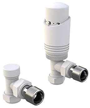 White Thermostatic Radiator Valve Angled Corner or Straight White Radiator TRV Thermostat Valves (Angled)
