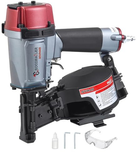 Goodnailer NVH45 Dachnagelpistole, 15 Grad Dachnagler mit 7/8 Zoll bis 1-3/4 Zoll Nagelkompatibilität, 3/8 NPT Luftanschluss, 120 Stück Tragfähigkeit für Dachkonstruktionen (rot)