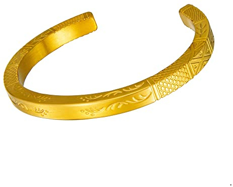 Murtoo Bracciale da Uomo Potere di Poseidone Intagliato con Squame di Pesce, Piantine e Onde Marine Bracciale da Donna e Uomo Moda Greca Fatto a Mano (22.5cm, Oro)