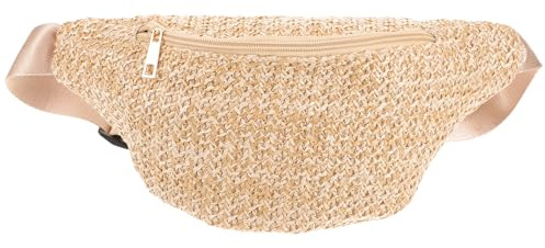 VALICLUD Sommer Geflochtene Mini Bauchtasche Damen Crossbody Bag Klein Imitation Stroh Hüfttasche Für Freizeit Wandern Outdoor 12.2 X 6.3 X 0.8 Zoll