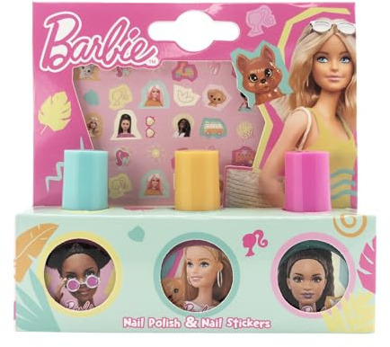 Barbie Coffret cadeau vernis à ongles et autocollants pour enfant - Non toxique - Vernis à base d'eau - Vernis pelable - Cadeau