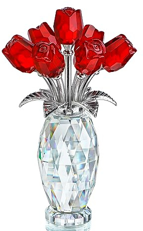 H&D HYALINE & DORA Kristallrosen Blumenfigur Blumenstrauß Ornament aus Glas, Glasrosen Blumengeschenk zum Muttertag, Valentinstag, Weihnachten, Hochzeit