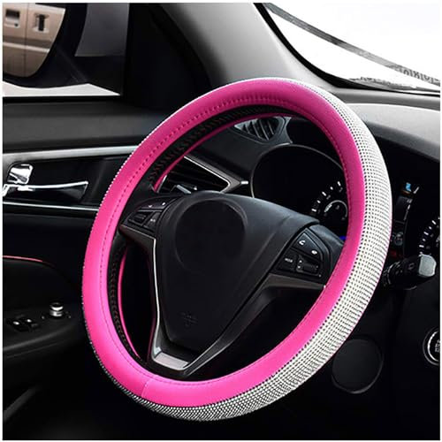 Auto Lenkradhuelle Glitzer, Diamant Lenkrad Schutzbezug 15 Zoll Auto ZubehöR Bling, Passend füR Die Meisten Autos,Vans,SUVs,Lkws,Rosered