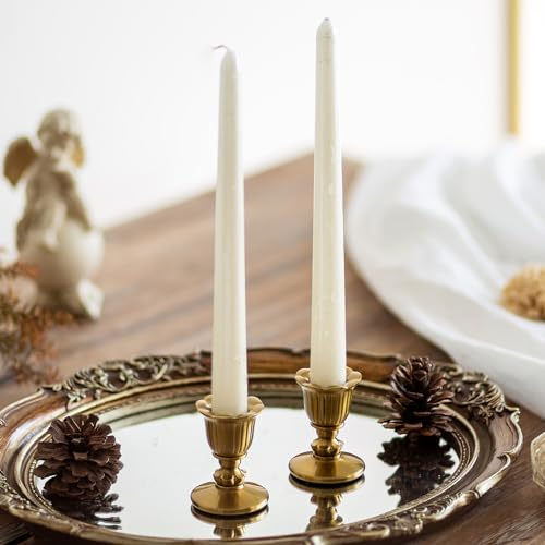 Romadedi Kerzenhalter im Vintage-Stil, Messing, konisch, goldfarben, viktorianischer Stil, für Tischdekoration, Hochzeit, Festliche Weihnachtsdekoration, Kamindekoration oder Heimdekoration, 2 Stück