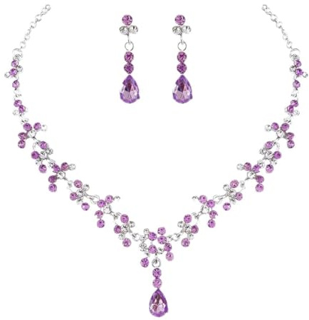 Prosy Brud strass halsband och örhänge set kristallhalsband brud fest bröllop smycken set för kvinnor och flickor, Ädelsten Silver, Strass