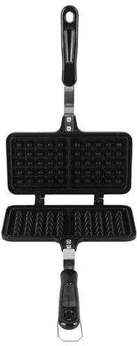Double Waffle Baking Pan, Aluminum Stovetop Waffle Maker with Even Heating, Non Stick Coating, Compact Design, Multifunctional Use for Breakfast Delicacies, 8.3x13.0x1.2in