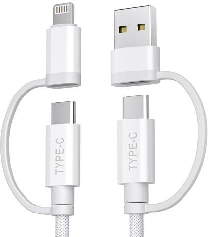 BASESAILOR iPhone 17 16 Pro Max Câble Chargeur Multi USB C 2M,4-en-1 Universel Type C Charge Rapide Cordon avec USB-A/Lightning Ports pour Apple 15 14 13 Plus,Carplay,Airpods 4,iPad,S24 S23 S21 S20