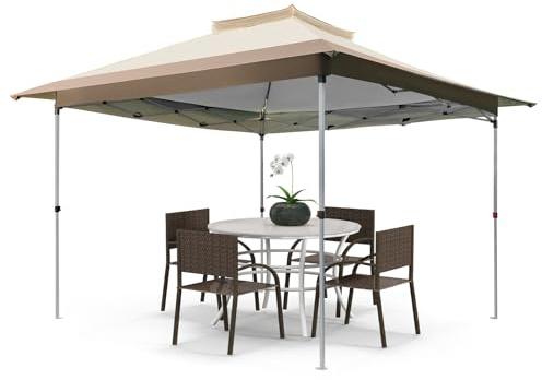 HOMASIS 3,6 x 3,6 m Pavillon, wasserdichter Faltpavillon mit UV-Schutz, höhenverstellbarer Gartenpavillon mit Windseile, Erdnägel & Sandsäcke, Partyzelt mit Doppeldach & Tragetasche (Ohne Moskitonetz)