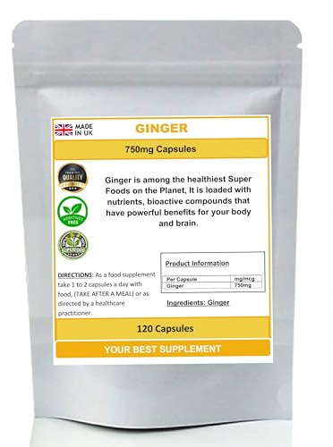 Ginger Root Capsules 750mg 100% Pure (High Strength Supplement) (120)