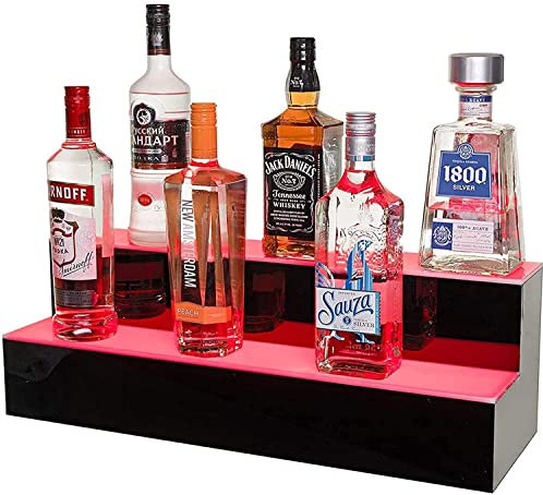 Weinregal Etagen-Spirituosenflaschendisplay mit LED-Beleuchtung 2-stufiges beleuchtetes Flaschenregal LED-Ständer Spirituosenflaschendisplay mit Fernbedienung (Größe: 32 Zoll)