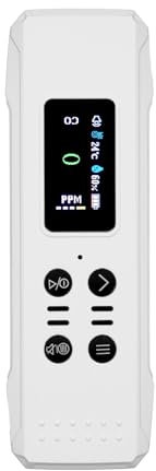 3-in-1 Carbon Monoxide Detector 0-1000PPM Portable Mini Air Quality Monitor with Lanyard Alarm CO Gas Meter Temperature Humidity Sensor Built-in 800mAh Battery for Basement Trip Camp RV Car