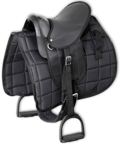 Homgoday Juego de sillín Pony 25,4 cm 10 pulgadas, negro, muebles de interior/exterior