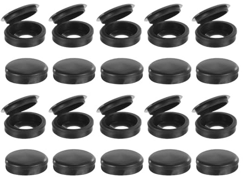 sourcing map 50Pcs Black PVC Round Screw Caps, 5.3mm/0.21 ID Screw Snap Covers Washer Flip, PVC Hinged Screw Cover Caps