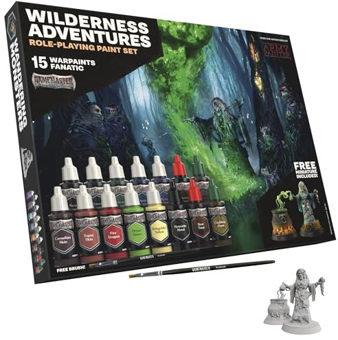 The Army Painter GameMaster: Wilderness Adventures Role-playing Paint Set, 15x18 ml Warpaints Fanatic Acrylic, 1 GameMaster Drybrush, 1 FREE Hard-plastic snap-fit Hag Miniature