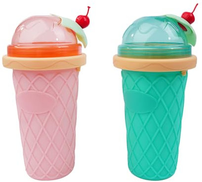 Sarini Slush Cup Juego de 2 - Tazas de silicona para granizados, batidos y golosinas congeladas - Máquina para hacer granizados con cuchara de pajita - Ideal para la diversión del verano