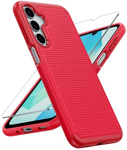 FNTCASE for Samsung A17/A16 Phone Case: Dual Layer, Non Slip Textured | Screen Protector, Shockproof Protective Galaxy 5G Cell Mobile Cover, Drop Protection, Rugged Back, Heavy Duty, Daily use, Red