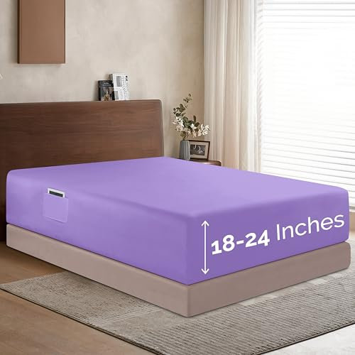 Elegant Comfort Drap-Housse Simple à Poches très Profondes pour Matelas Haut, Luxueux et Doux, avec Poches intelligentes, Infroissable, très Grand lit californien, Lilas