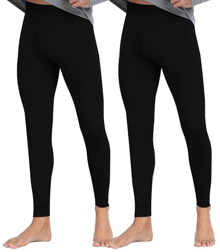 North Bund 2er PackThermo Unterhosen Herren Lange Winter Warm Innenfleece Thermohose Funktionsunterwäsche Hose Schwarz 160g
