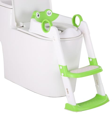 Potträning, toalettsits med halkfri stegstegstege, småbarn, toalettstol, potträning, toalett för barn, småbarn, potsits för toalett, babytoalett, potstol för pojkar flickor (grön)