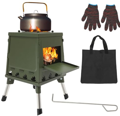 Hornillo Plegable para Camping - Estufa de Leña Portátil con Bolsa de Transporte, Resistente al Viento para Tienda de Campaña y Exterior