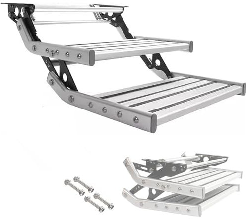Capacité de 200 kg, marches télescopiques pliantes en alliage d'aluminium, pour camping-car, caravane, remorque de voyage, garde votre véhicule plus propre, double couche