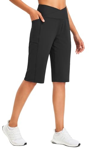 baleaf Damshorts damer bermuda, springer, långa korta 35,5 cm knälängda gymshorts med fickor, yoga