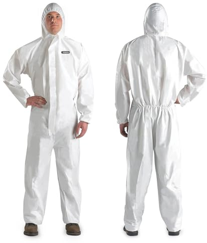 YIBER Tute Protettive Monouso Hazmat | Tute Protettive a Copertura Totale in 7 Taglie con Sicure per Innumerevoli Applicazioni, XL, Bianco, 25