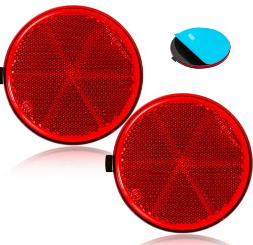 ETUKER 2x Reflektoren Rückstrahler Rot Rund Ø80mm Selbstklebend Reflektoren Anhänger PKW Reflektoren,Katzenauge,Rückstrahler Anhänger