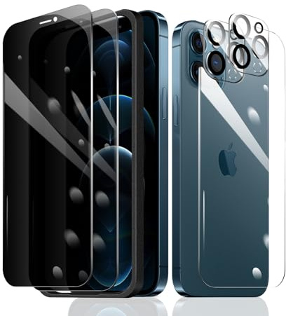 Fylnatc 2×Privacy Screen Protector for iPhone 12 Pro Max + 2×Camera Lens Protector + 1×Back Tempered Glass Film + 1×Installation Frame, Anti Spy 9H Hardness Bubble Free Impact-Private Protection