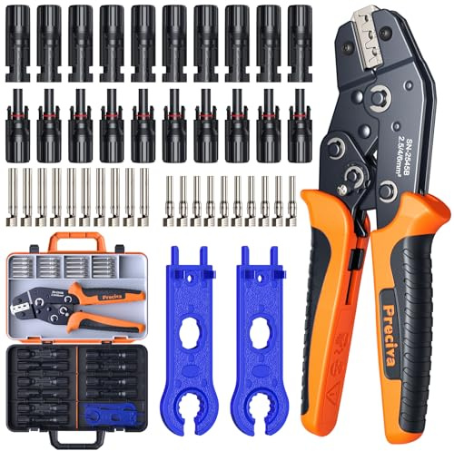 Preciva Kit Crimpadora MC4, Conectores para Paneles Solares, 2,5-6 mm² (AWG16-10), Terminales Solares/Conectores Fotovoltaicos Impermeable, 2 Llaves y Maletín Organizador