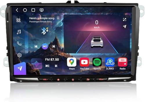 Erisin Qualcomm 8-Core 8GB+128GB 9 Pantalla Android 14 Radio Coche Bluetooth GPS Navegador para VW Golf 5/6 Passat Polo Tiguan Touran Caddy T5 Seat Skoda CarPlay Android Auto Dab+ WiFi 4G Canbus USB