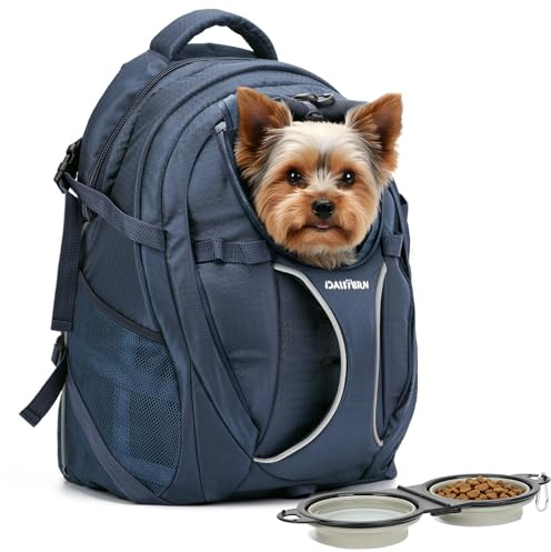 DAISTERN Zaino per Cani e Gatti fino a 8KG, Trasportino Ergonomico Dog Backpack Trekking con Tasca PC, Nylon 600D Rinforzato, Ventilato, Cuscino Comodo Rimovibile per Montagna Gita Viaggi Passeggiate