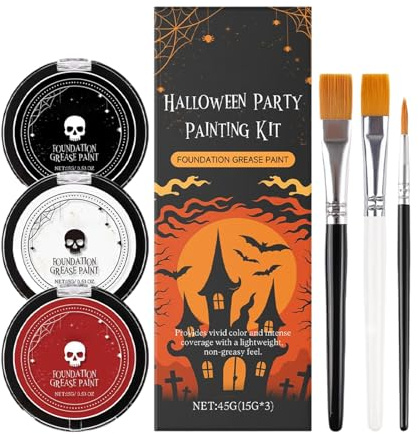 Goth White Foundation - Black White Red Professional Face Body Paint with Brushes - Makeup for Women Men Stage Performance Halloween Party Cosplay Events
