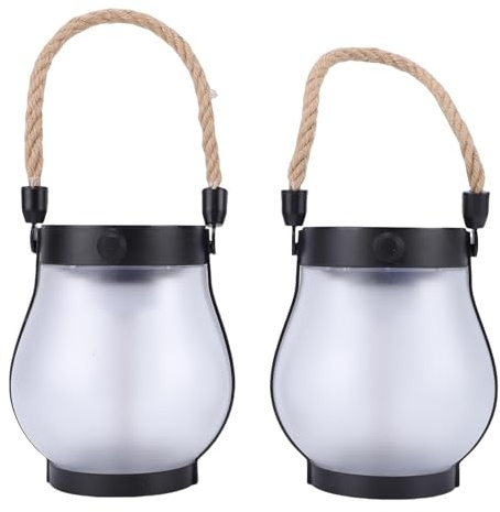 CCYLEZ Lanterna Solare Luci da Esterno, Lanterna Sospesa con Fiamme Tremolanti Luci Solari, Lanterne Ricaricabili USB con Design Tremolante in Corda di Canapa di Fuoco, 2 Pezzi