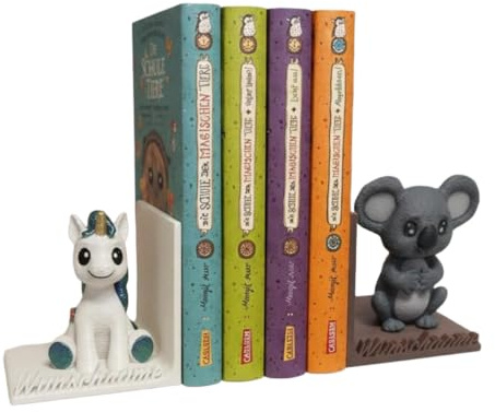 Personalisierte Buchstütze Kinder Tiermotiv – 3D-Druck aus PLA, 24 Farben, Name oder Wunschtext – Buchhalter fürs Kinderzimmer – Links/rechts wählbar – handgemacht in Deutschland