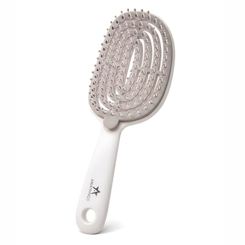 AMATHINGS PureBrush Haarbürste – Easy-Clean Pad für 100% Hygiene, Memory-Pins mit Föhn-Selbstausrichtung & wohltuende Kopfmassage (Revolutionäre Reinigung, Detangler für alle Haartypen) Cremefarben