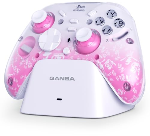 qanba Phantom Multi-Mode Smart Wireless Controller for Windows PC and Android and iOS and TV，PC Controller With Hall-Effect Joysticks，Tri-Mode Connection (2.4G/Bluetooth/Wired) (Pink)