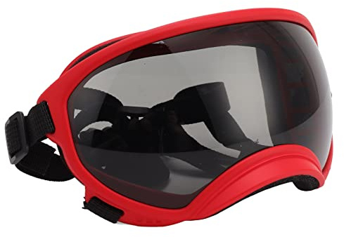 Brrnoo Gafas para Perros a Prueba de Viento, Correa Ajustable, Gafas de Sol Duraderas para Perros de Raza Grande (Montura roja y Gafas Negras)