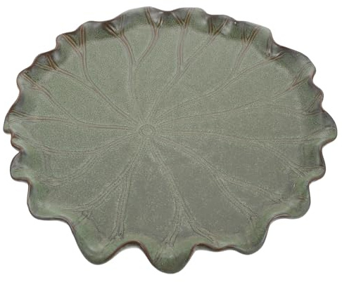 SOIMISS Bandeja Base para Macetas de Cerámica Gruesa Tamaño Mediano, Color Verde Hoja de Loto, Plato para Bonsái y Jardinería en Hogar, Accesorio Antidesbordamiento para Plantas de Balcón