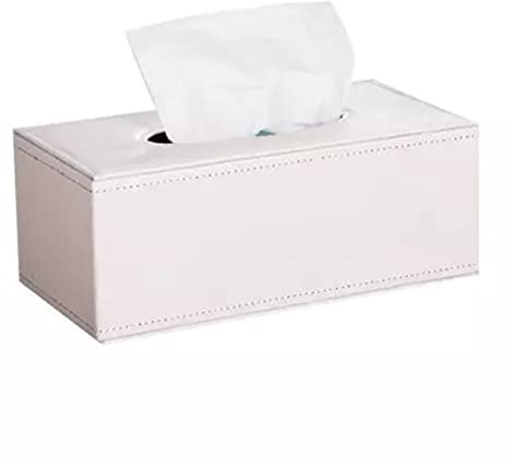 Soporte para Caja de pañuelos de Cuero Vintage Impermeable - Dispensador de pañuelos Rectangular Soporte para Papel de servilleta (Blanco)