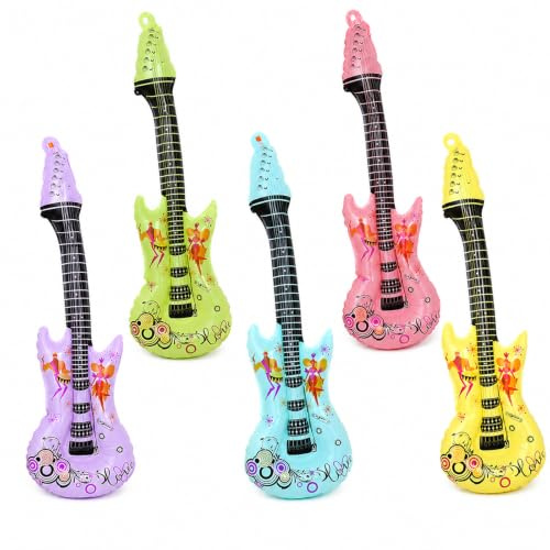 Ovanda 5 Stück XXL Aufblasbare Gitarre 89 cm, Luftgitarre Aufblasbar Bunt, Gitarre Luftballon Party Requisiten, Rock Party Deko 80er 90er Partys Zubehör für Musikparty Karaoke Geburtstag